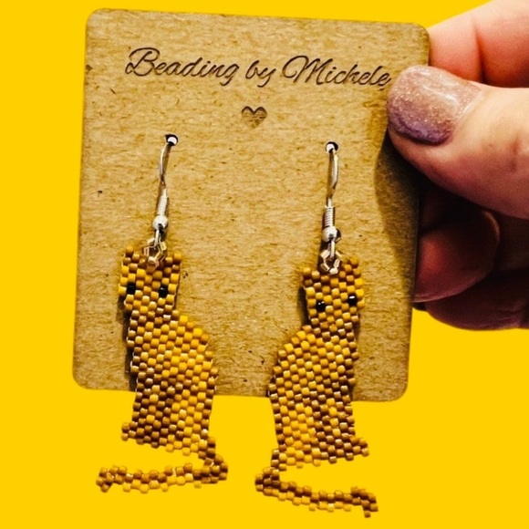 Handwoven Orange Tabby Cat Earrings - Unique Marmalade Cat Portrait Gift for Her - Picture 1 of 7